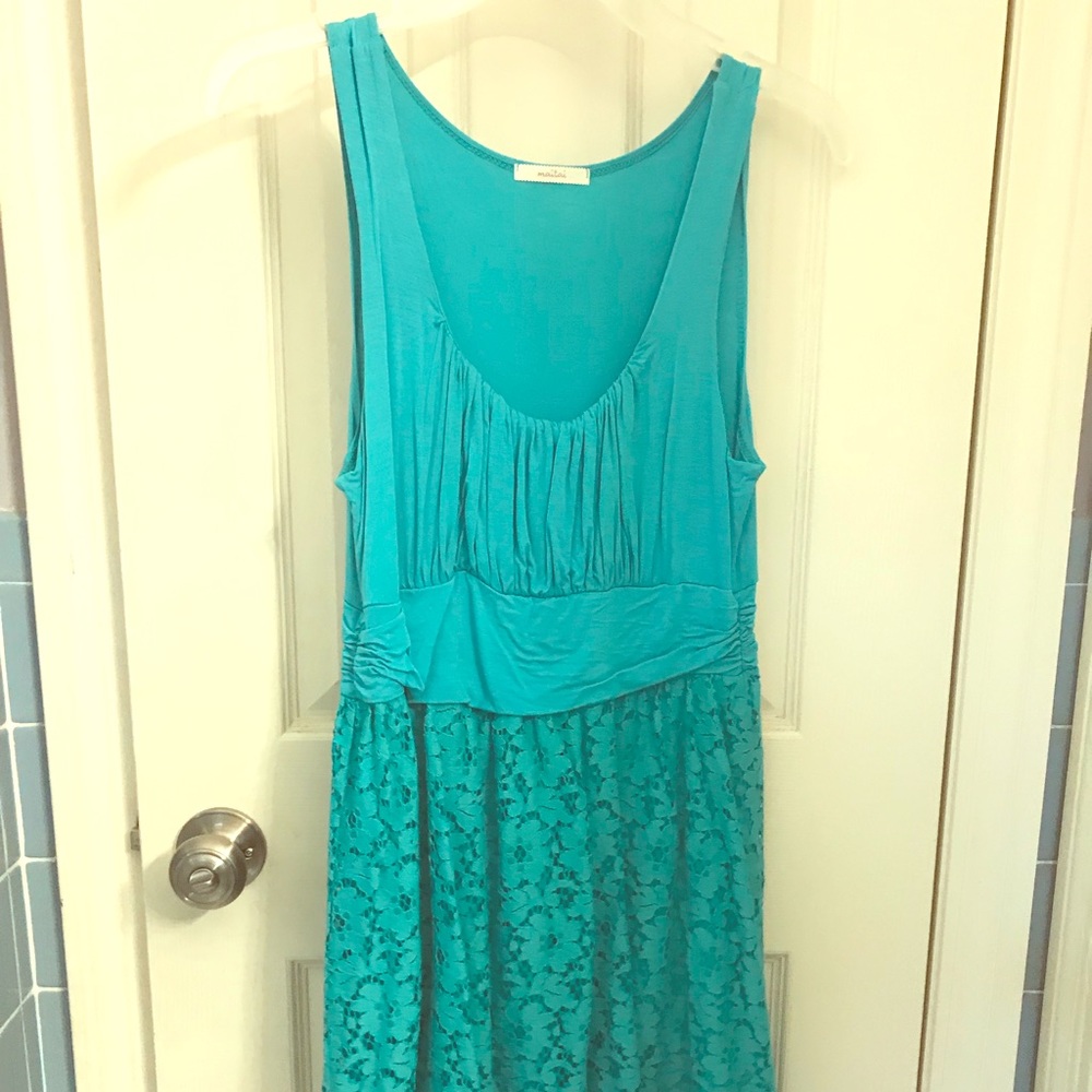 Teal dress with lace skirt